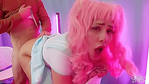 Redheaded whore in stockings gets her pussy fucked by her partner