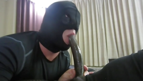 Ebony shemale sucks a dick from behind and gets a creampie