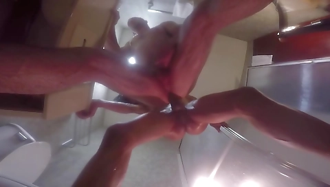 Busty ebony shemale fucked her black partner in the shower