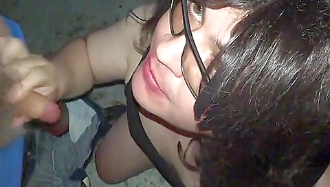 Hot brunette swallows two large hard dicks in threesome