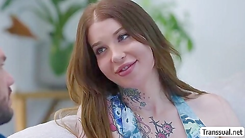 Tattooed girl with a huge ass sucks a big cock and rides it