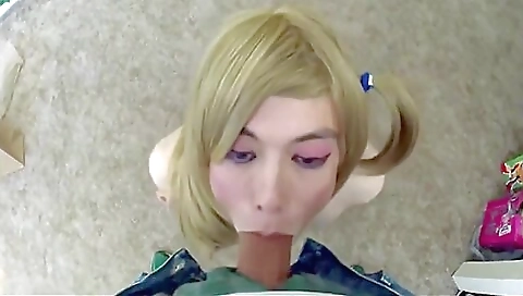 Girl in a hot white tights fucks big cock in her face