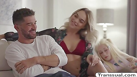 Sexy blonde shemale fucked hard and gets her anus deep throated