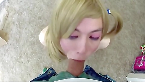 Blonde guy fucks a horny shemale in deep throat porn