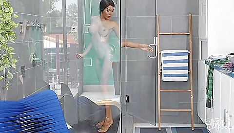 Interracial sex with a big boobs shemale with a hard cock