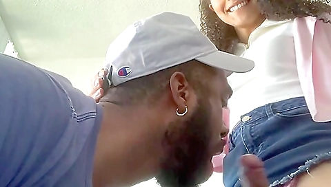 Ebony porn chick sucks hard cock and gets her pussy deep throated