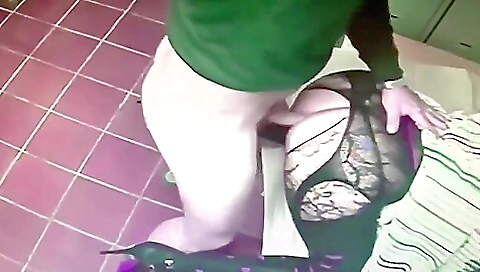 Busty brunette milf with a big ass dressed in stockings