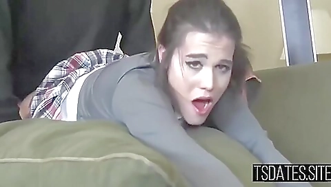 Brunette slut sucks and takes cock in her tight ass
